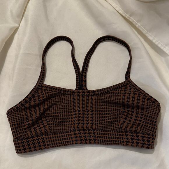 Alo Jacquard Glenplaid Gratitude Bra - Cinnamon Brown/Black size small - Picture 2 of 6
